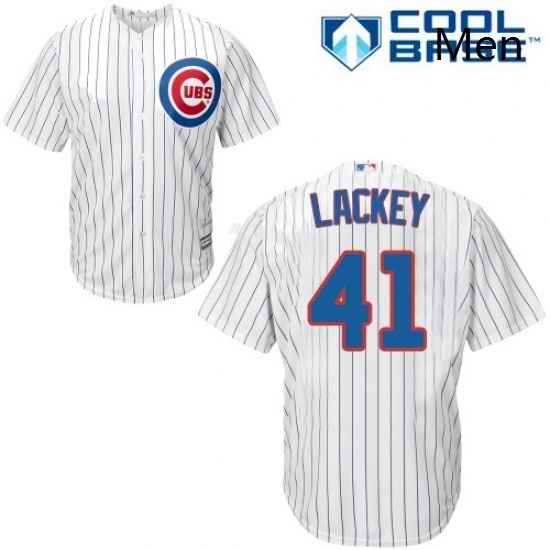 Mens Majestic Chicago Cubs 41 John Lackey Replica White Home Cool Base MLB Jersey